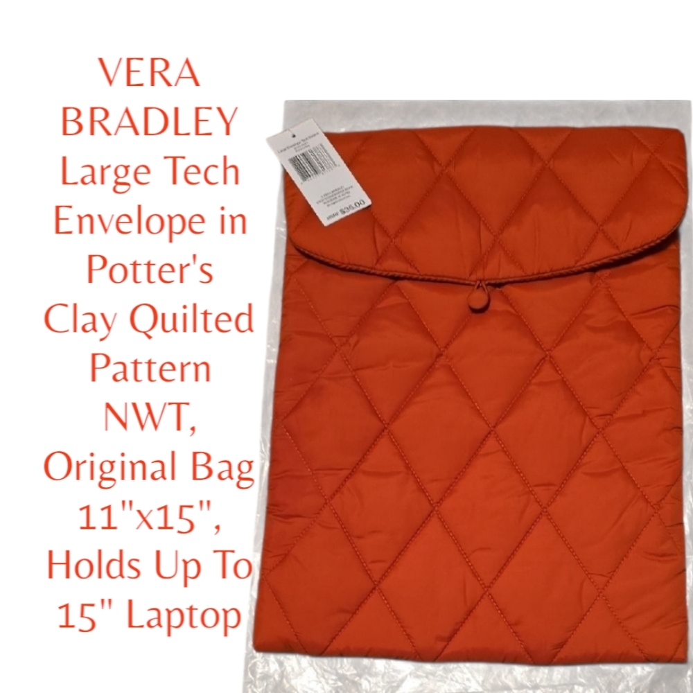 Vera Bradley Potter's Clay Large Quilted Tech Envelope Sleeve Up To 15" Laptop